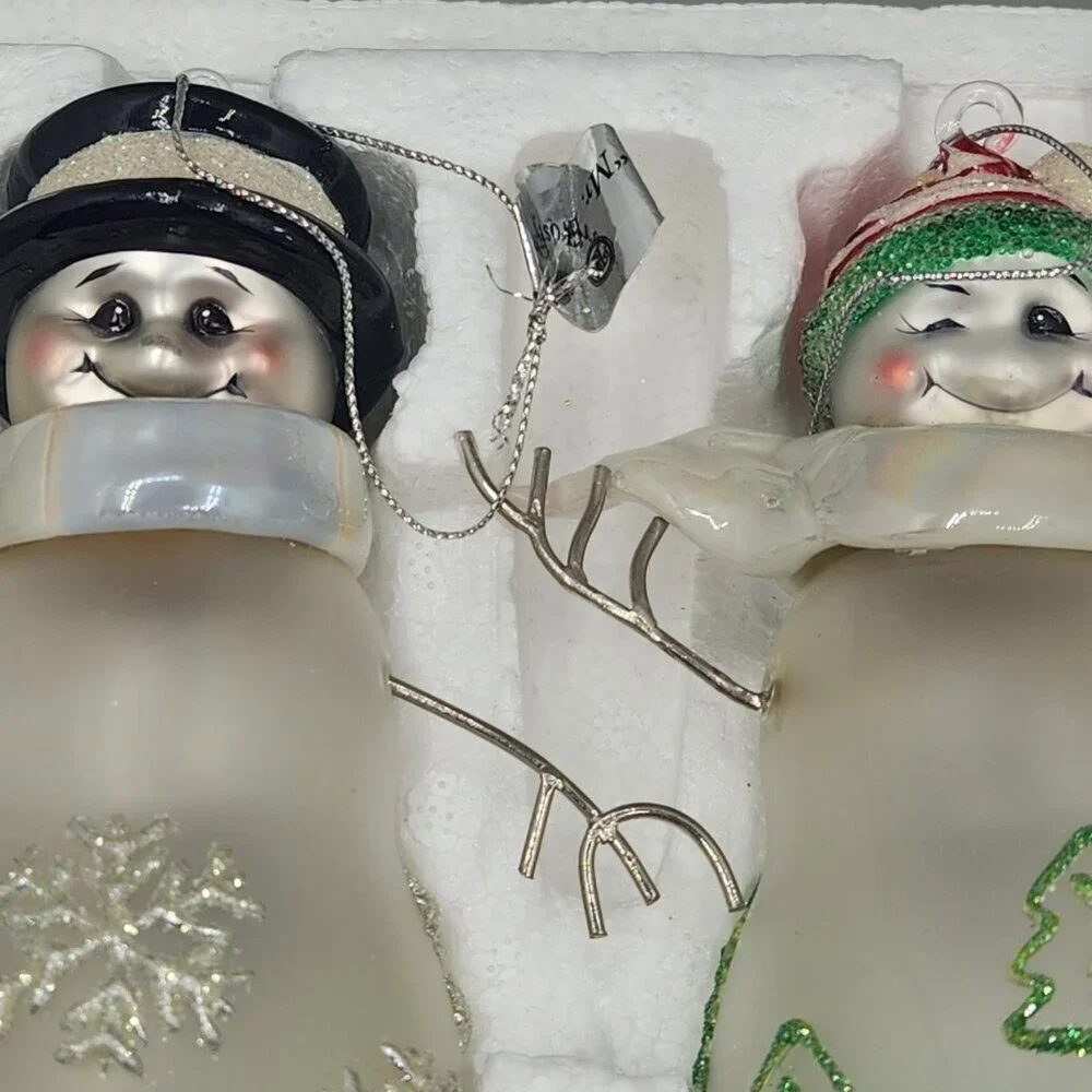 The Bradford Editions Snowman Family Glass Bells Ornaments Christmas Winter